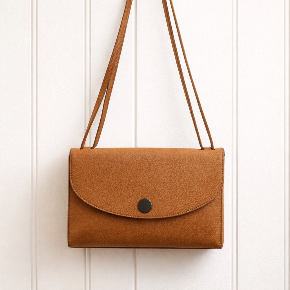 Madewell Tan Genuine Leather Crossbody Shoulder Bag Minimalist Flap - Picture 2 of 16